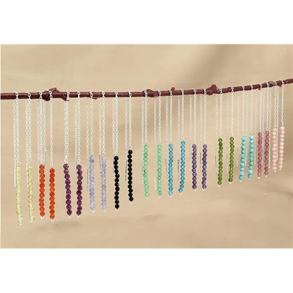 Natural Turquoise Beads Threader Earring, Gemstone Earring For Women (Turquoise) - Picture 6 of 9